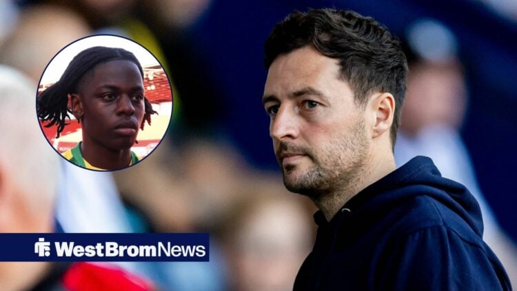 Ryan Mason looking worried, West Brom starlet Torin Ntege in inset.