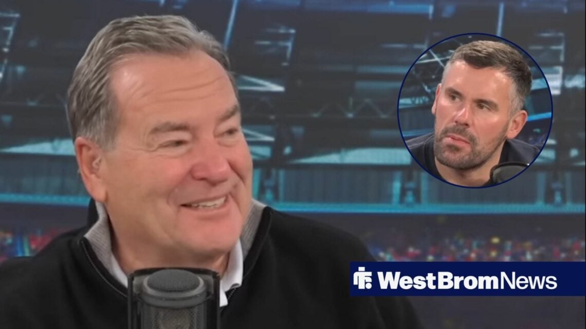 Jeff Stelling smiling at Ben Foster in circular image