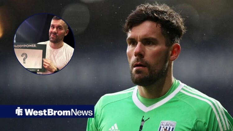 Ben Foster playing for West Brom looking towards a circle inset of Ben Foster at the Darts World Championships