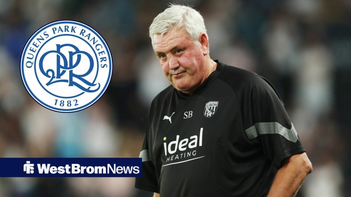 Steve Bruce looking at QPR badge in circle