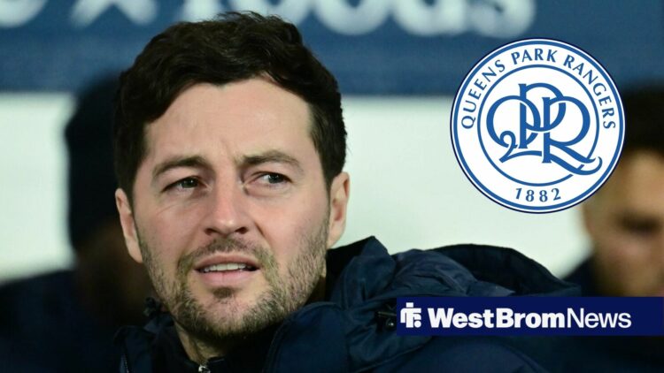 Ryan Mason alongside a circle inset of the QPR badge.