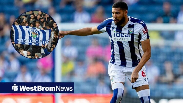 George Campbell alongside a circle inset of the West Brom fans.