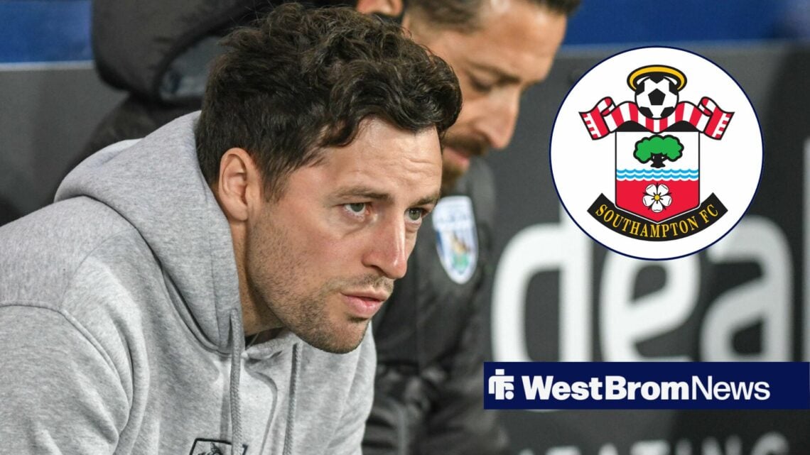 Ryan Mason alongside a circle inset of the Southampton badge.