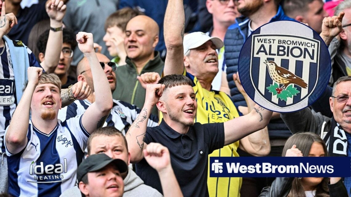 West Brom fans looking in the direction of West Brom badge.