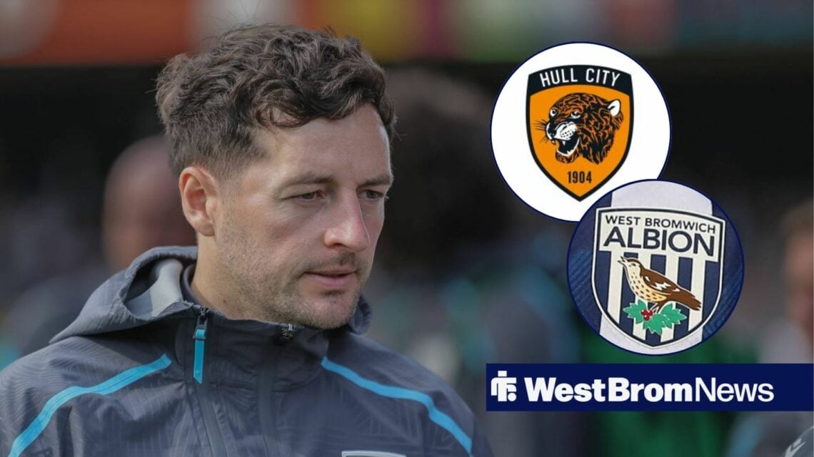 Ryan Mason looking at the Hull City badge and an unknown West Brom player.