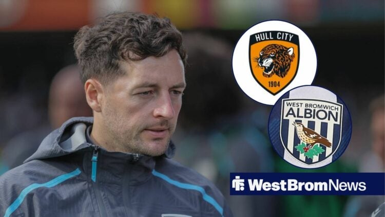 Ryan Mason looking at the Hull City badge and an unknown West Brom player.