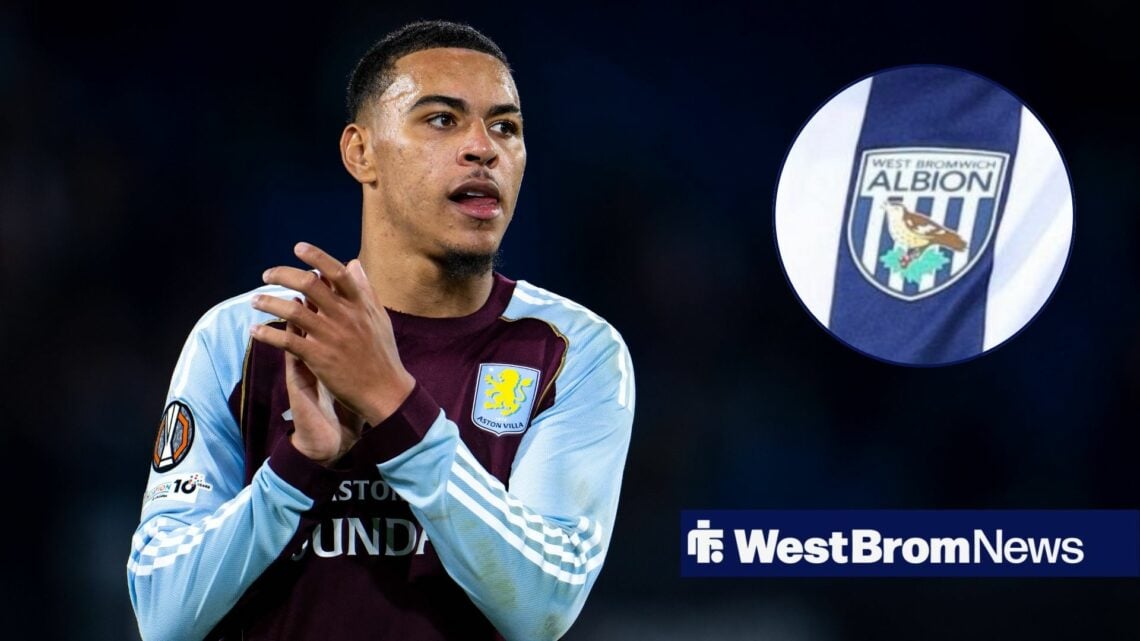 Morgan Rogers with West Brom badge in frame