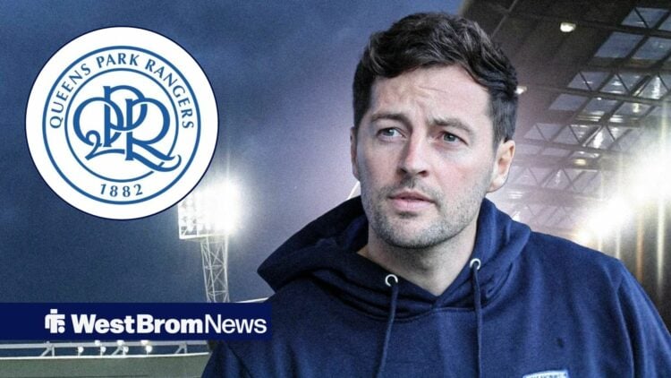 Ryan Mason with a serious look on his face, looking at the QPR crest.