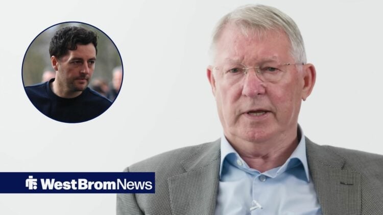 Sir Alex Ferguson alongside a circle inset of Ryan Mason.