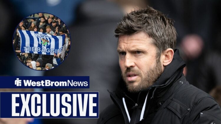 Michael Carrick looking at West Brom banner in circle