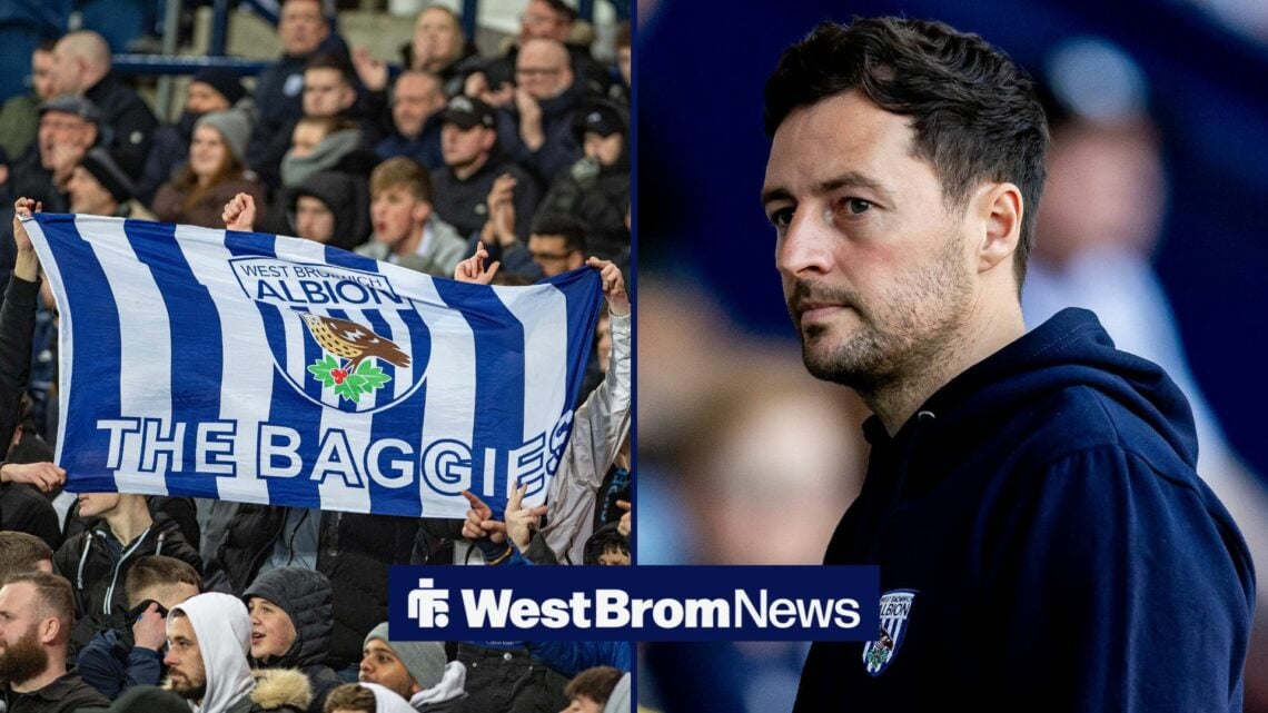 West Brom fans on left with Ryan Mason looking over on right