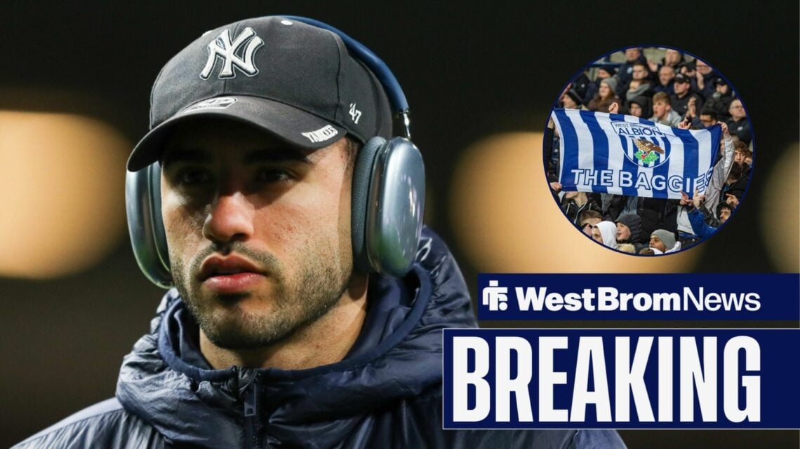 West Brom's Tammer Bany with fans inset