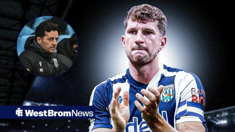 West Brom ace Chris Mepham clapping, Ryan Mason in inset.