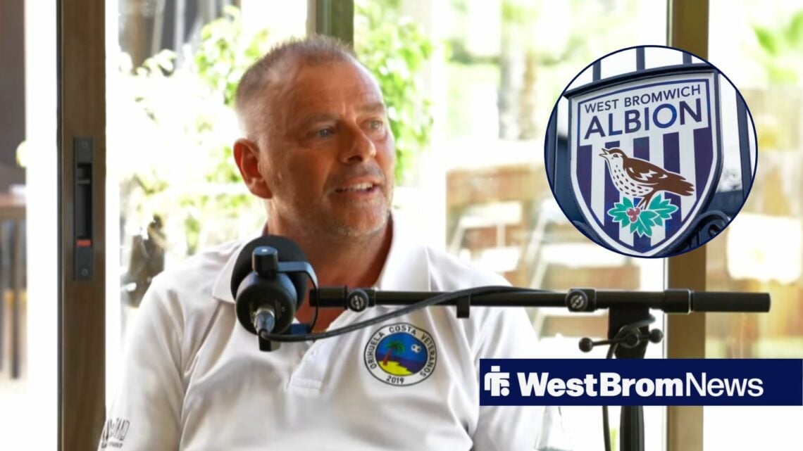 Mark Halsey looks towards a West Brom badge in a circular frame inset