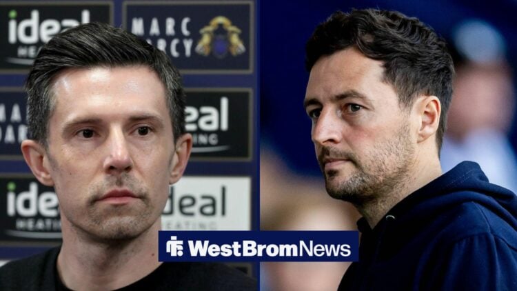 Andrew Nestor looks towards Ryan Mason in a split image