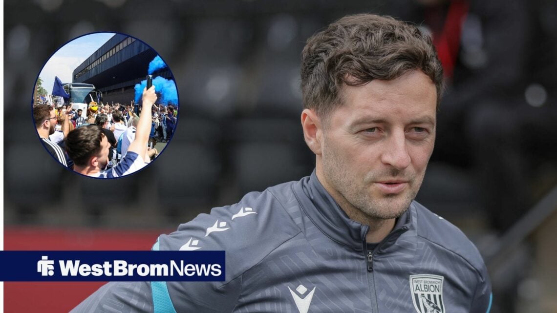 West Brom boss Ryan Mason with fans inset