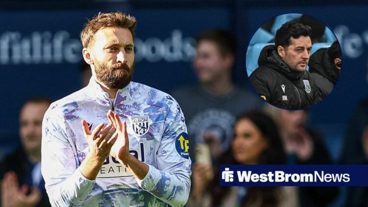 West Brom's Nat Phillips clapping with Ryan Mason inset