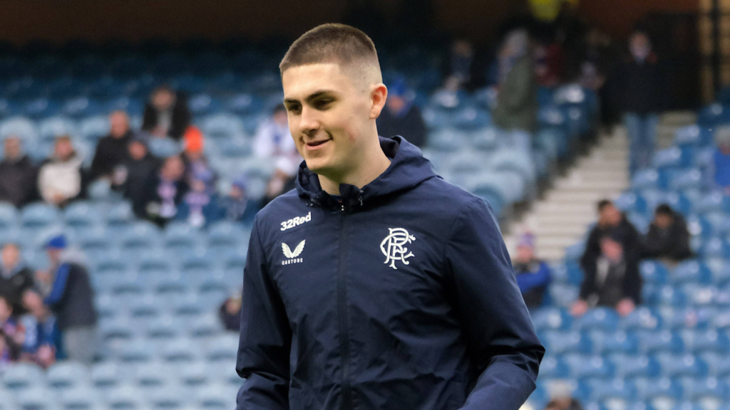 Bailey Rice in pre-match warm up for Rangers