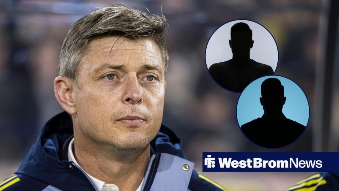 Jon Dahl Tomasson in Sweden attire with two anonymous figures in frame