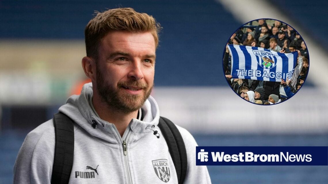 James Morrison smiling alongside a circle inset of the West Brom fans.