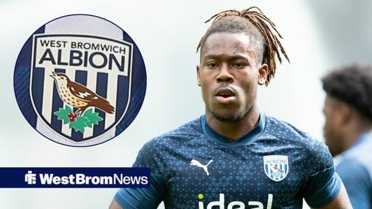 Brandon Thomas-Asante looking in the direction of the West Brom badge.