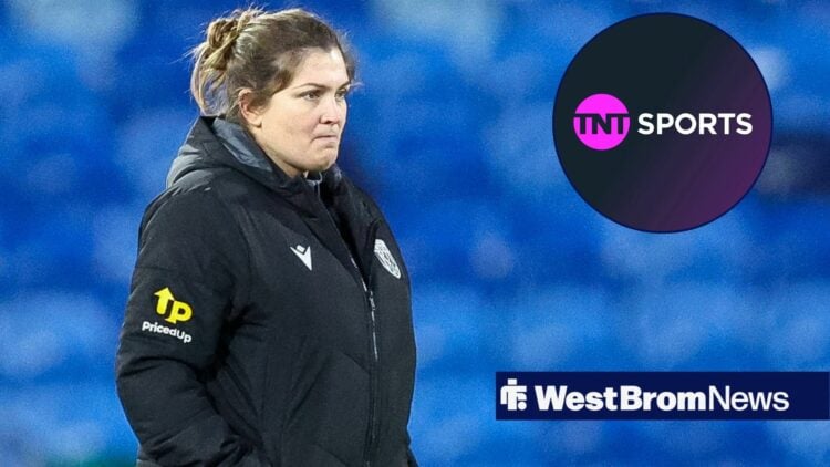 West Brom Women's manager Siobhan Hodgetts-Still and TNT Sports logo in circular inset