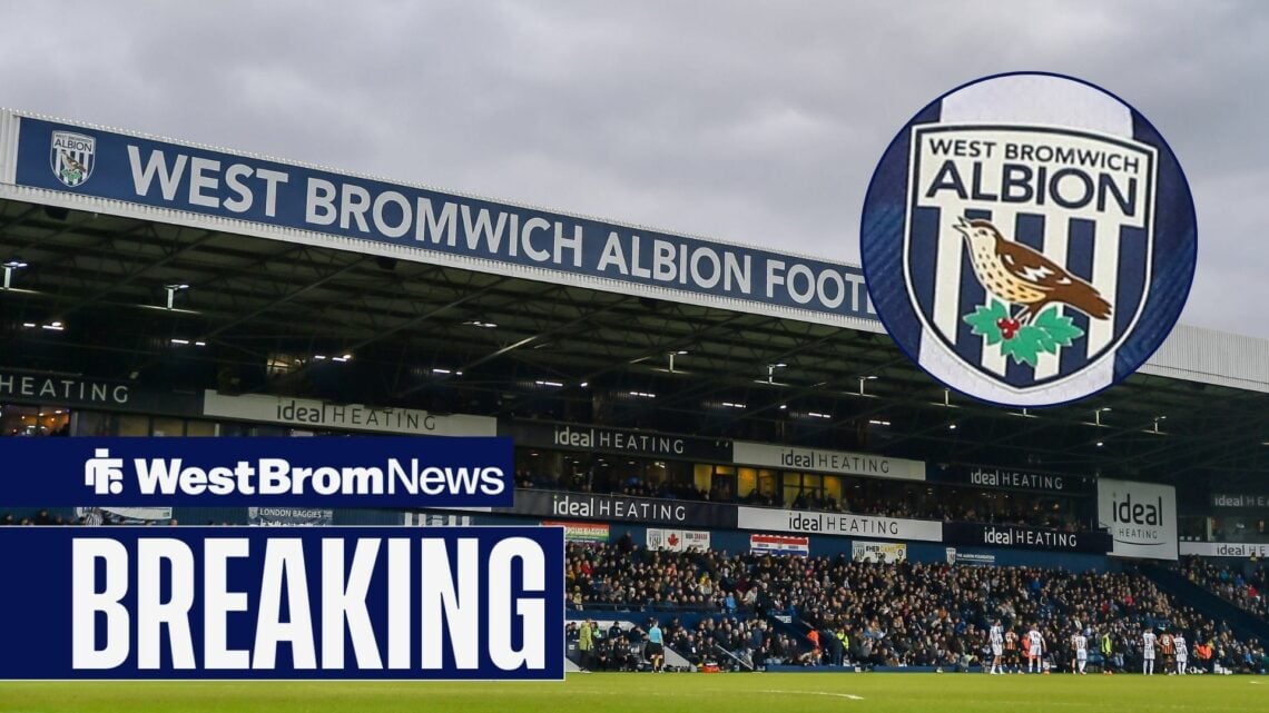 The Hawthorns with a West Brom badge looming.