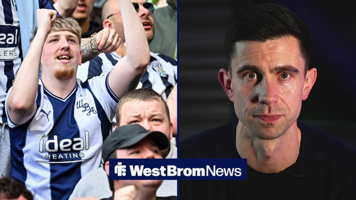West Brom fans celebrating and Eric Ramsay.