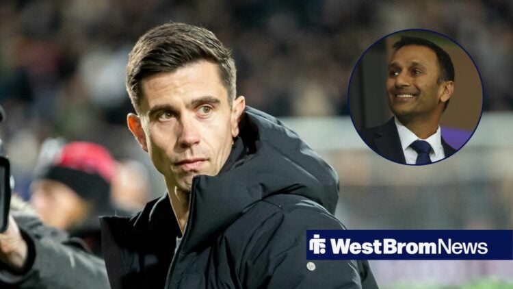 West Brom boss Eric Ramsay looking miserable, Shilen Patel in inset.
