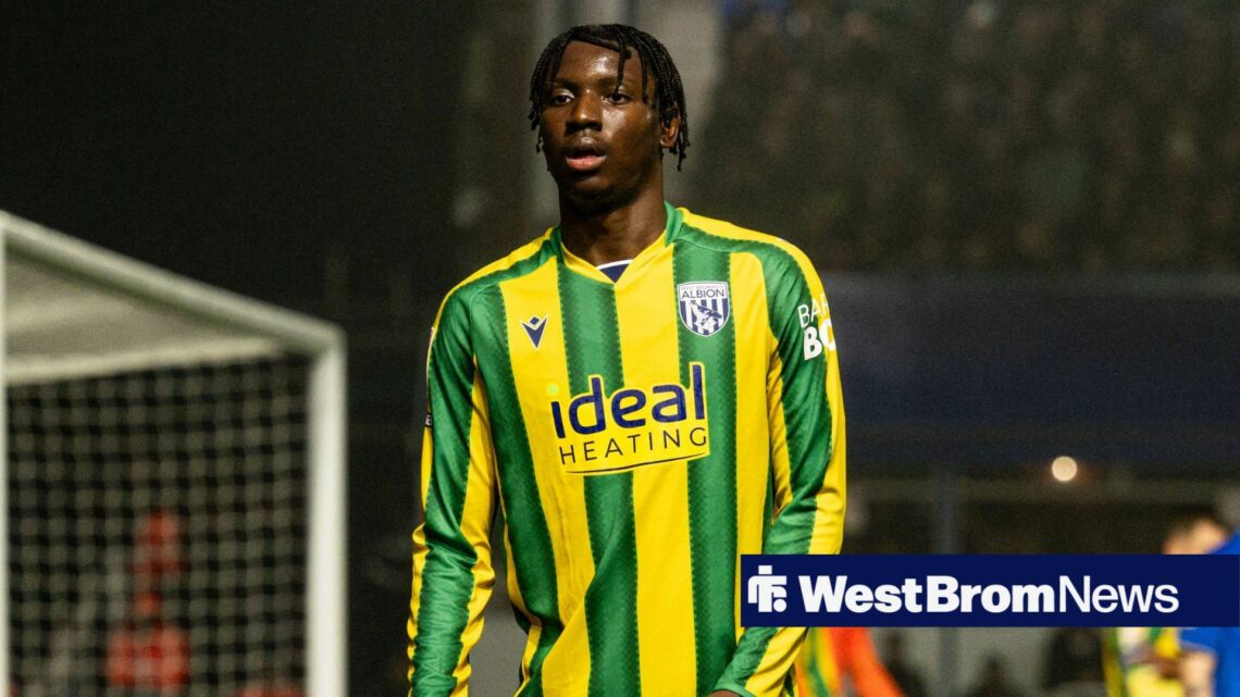 Jamaldeen Jimoh-Aloba in a West Brom away kit while playing in the Championship in February of 2026.