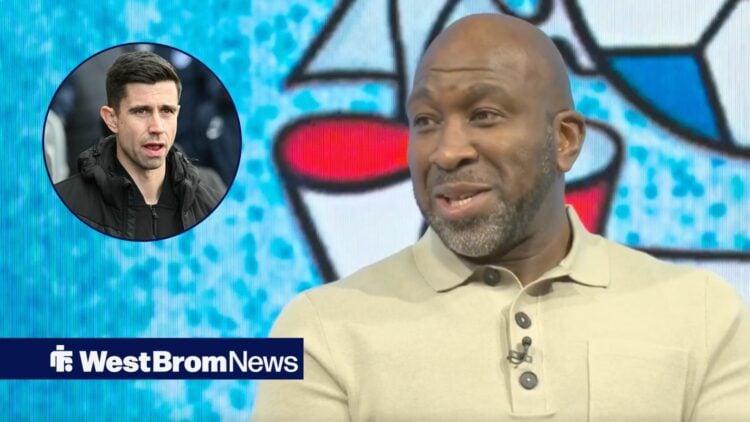 Darren Moore looking pleased alongside a circle inset of a concerned Eric Ramsay.