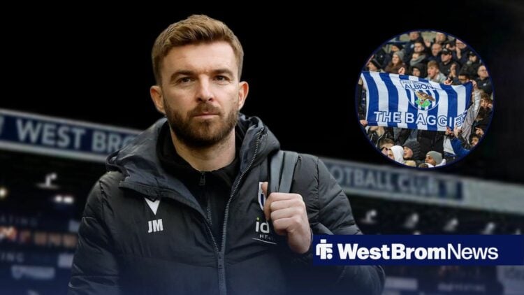 James Morrison looking ahead with West Brom fans in circular inset