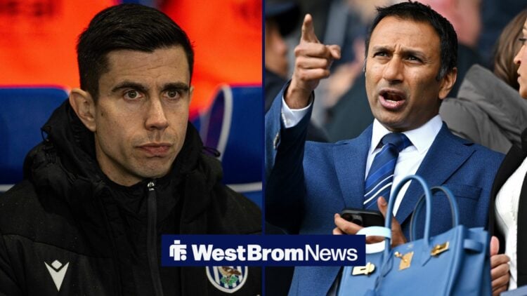 West Brom head coach Eric Ramsay in contemplation on the bench and West Brom chairman Shilen Patel