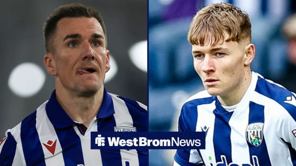 Jed Wallace and Oliver Bostock in West Brom home kits alongside each other.