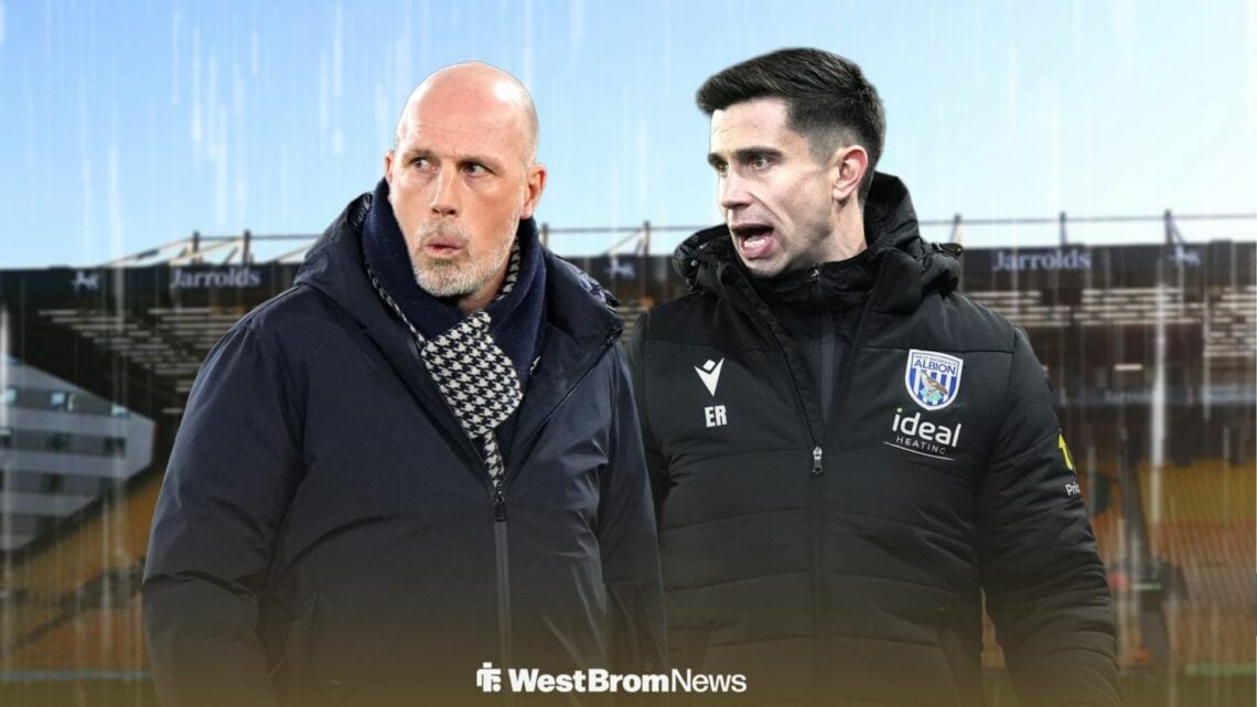 Eric Ramsay and Philippe Clement at a rainy Carrow Road.