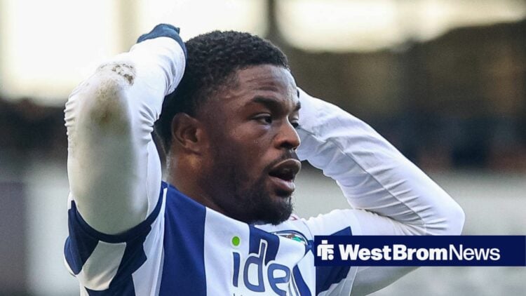 Josh Maja looking miserable in action for West Brom.