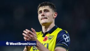 Will Lankshear of Oxford United thanks the fans for their support at full-time during the Sky Bet Championship match with West Bromwich Albion.