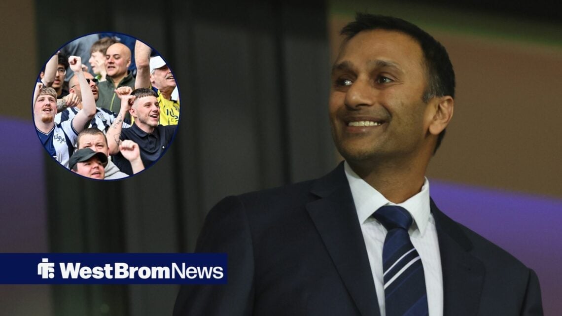Shilen Patel looks at a circular inset of West Brom fans
