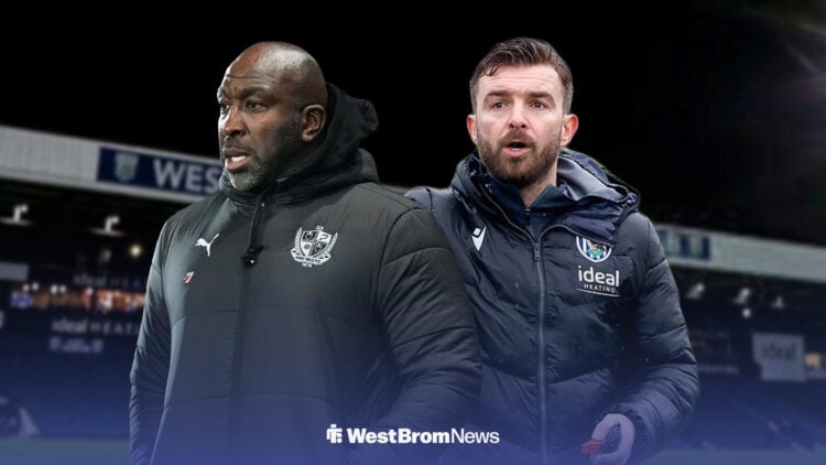 Darren Moore watches on from the sidelines, with James Morrison behind him