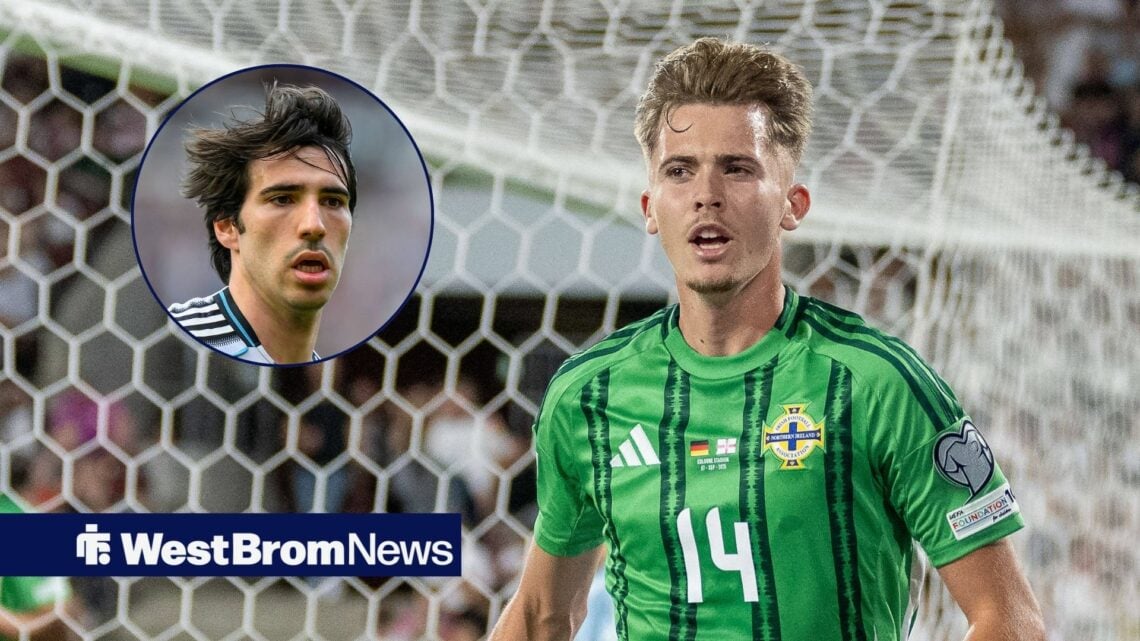 Sandro Tonali looks on, with Isaac Price in Northern Ireland action