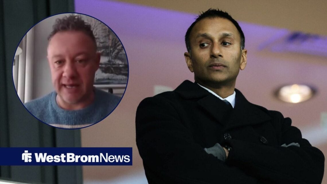 Football journalist Chris Lepkowski talking on a podcast, as he looks at Shilen Patel chairman of West Bromwich Albion during the West Bromwich Alb...
