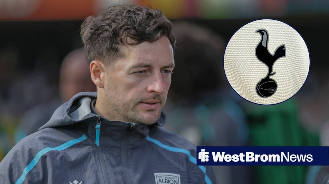 Ryan Mason working for West Brom with circular inset of Tottenham badge