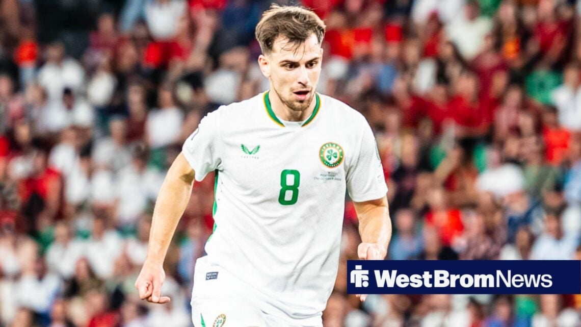 West Brom midfielder Jayson Molumby is playing in his Ireland kit.
