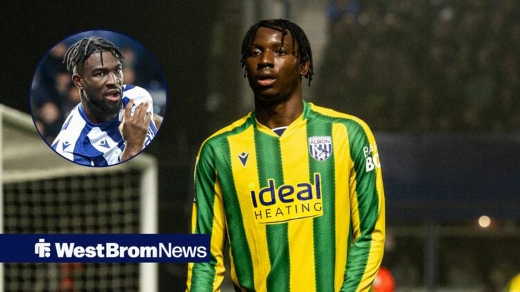 Jamaldeen Jimoh-Aloba in action for West Brom as Daryl Dike looks on