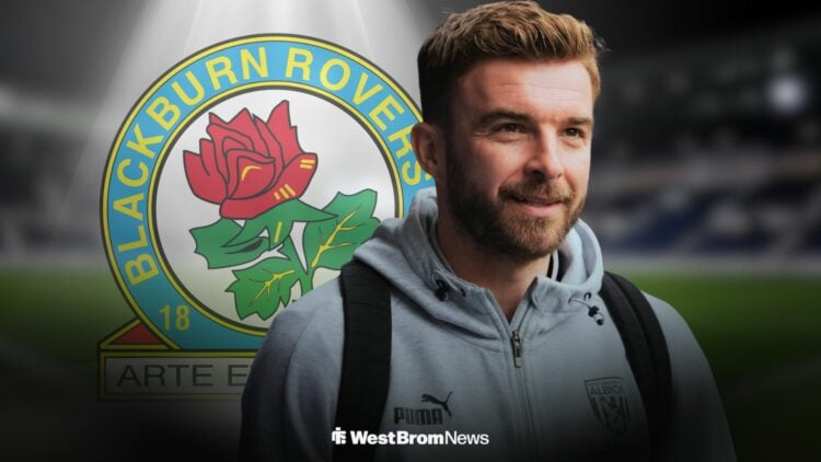 James Morrison smiling at West Brom alongside a Blackburn Rovers badge