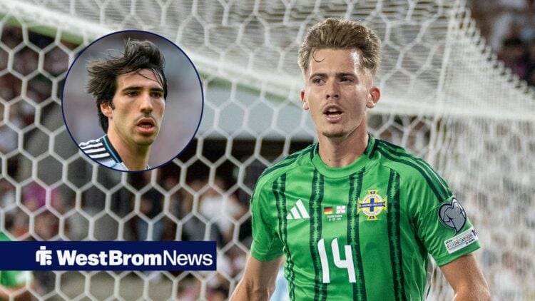 Sandro Tonali looks on, with Isaac Price in Northern Ireland action