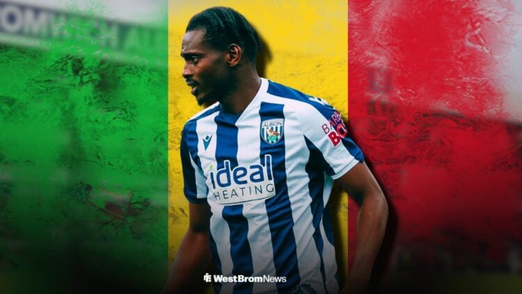 Ousmane Diakite playing for West Brom infront of the Mali flag