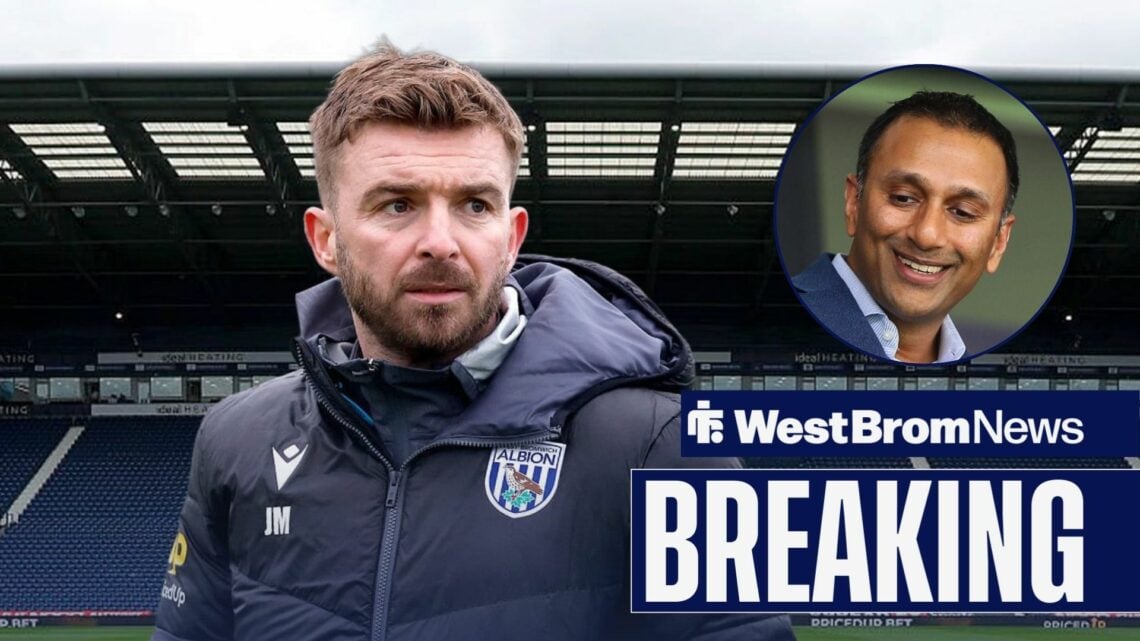 West Brom interim manager James Morrison standing outside The Hawthorns and looking in the direction of Shilen Patel, West Brom owner.