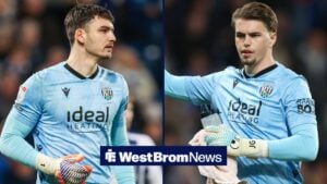 West Bromwich, England, 26th September 2025. Josh Griffiths of West Bromwich Albion during the West Bromwich Albion vs Leicester City Sky Bet Championship match at The Hawthorns and Max O Leary of West Bromwich Albion keeps an eye on the action during the Sky Bet Championship match between West Bromwich Albion and Charlton Athletic at The Hawthorns in West Bromwich