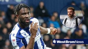 Daryl Dike of West Bromwich Albion and Taylor Harwood-Bellis of Southampton FC are in action as West Bromwich Albion defends, James Morrison coach at West Bromwich Albion arrives at the stadium before the Sky Bet Championship match West Bromwich Albion vs Middlesbrough.